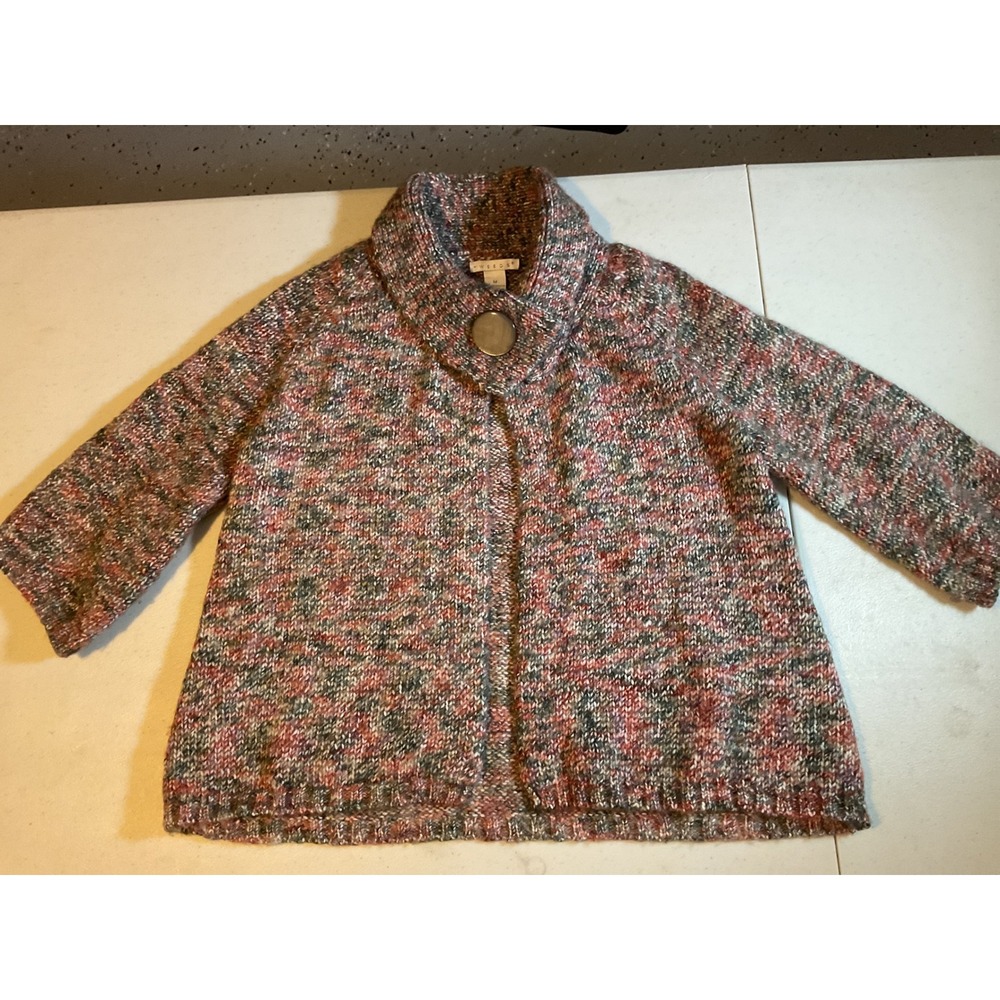 TWEEDS Women's Multi Color Speckled Button Front Cardigan Sweater M‎